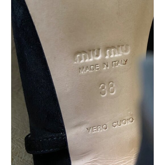 Miu Miu Shoe Pump Black Suede Rhinestone Embellished Strap Kitten Heel Size 38 - Picture 8 of 8